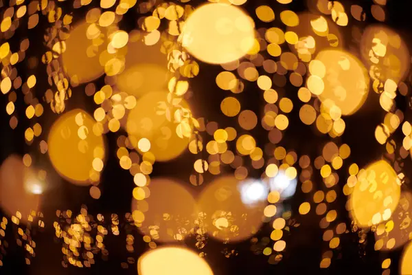 Yellow Lights Bokeh Christmas Holiday Garlands Blurred Festive Background Abstract — Stock Photo, Image