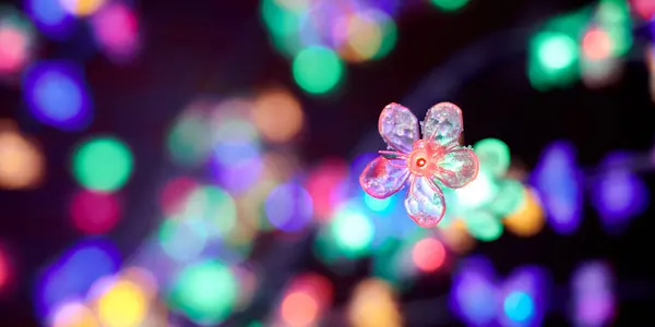 Wielokolorowe Światła Bokeh Dekoracyjnych Kwiatów Świecących Girlandy Wakacje Rozmyte Świąteczne — Zdjęcie stockowe