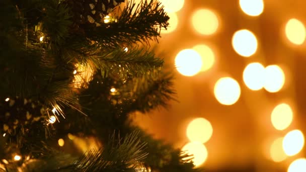 New Year Christmas Tree Branch Yellow Flickering Lights Garlands Copy — Stock Video