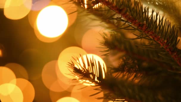 Szilveszter Karácsonyfa Sárga Villogó Fények Koszorúk Másolja Tér Háttér Boldog — Stock videók