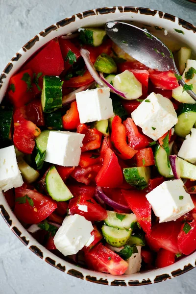 Salade Légumes Grecs Vue Dessus Selective Focus — Photo