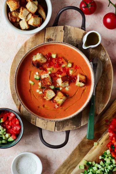 Gazpacho Uma Sopa Fria Tradicional Spansh Uma Mesa — Fotografia de Stock