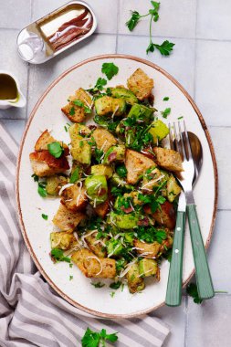 Zucchini Salad panzanella.style hugge. selective focus
