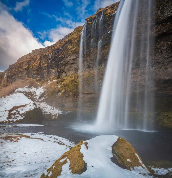 Blick Auf Den Seljalandsfoss Von Innen Auf Den Wasserfall Einem — Stockfoto