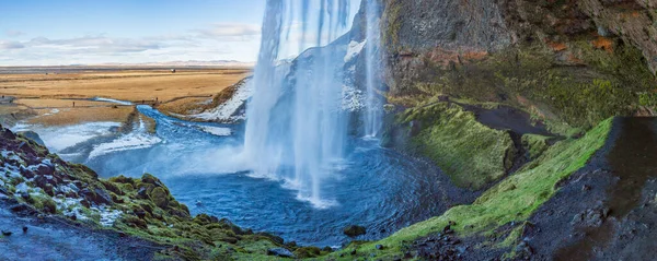 Blick Auf Den Seljalandsfoss Von Innen Auf Den Wasserfall Einem — Stockfoto