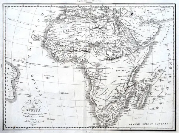 Detailed Black White Historical Map Africa Showcasing Intricate Linework Typography — Stock Photo, Image