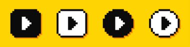 Piksel oynatma düğmeleri. Video ses oynatıcı. 8-bit video oyunu stili. Vektör