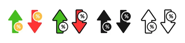 Iconos Flecha Con Porcentaje Crecimiento Caída Por Ciento Conjunto Iconos — Vector de stock