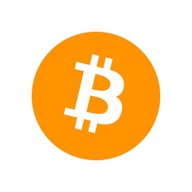 Beyaz arkaplanda Bitcoin simgesi. Kripto para birimi. Dijital para. Engelleme teknolojisi. Vektör