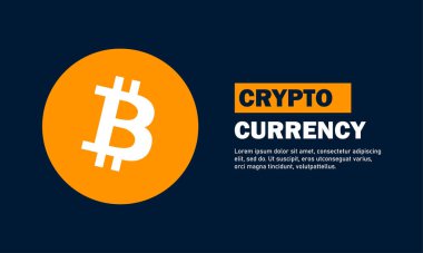 Kripto para birimi. Bitcoin ikonlu pankart. Dijital para. Engelleme teknolojisi. Vektör