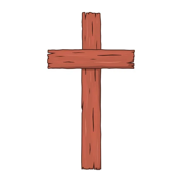 Wooden Christian cross. Religious symbol of faith in Jesus Christ. Cartoon style. Vector illustration.