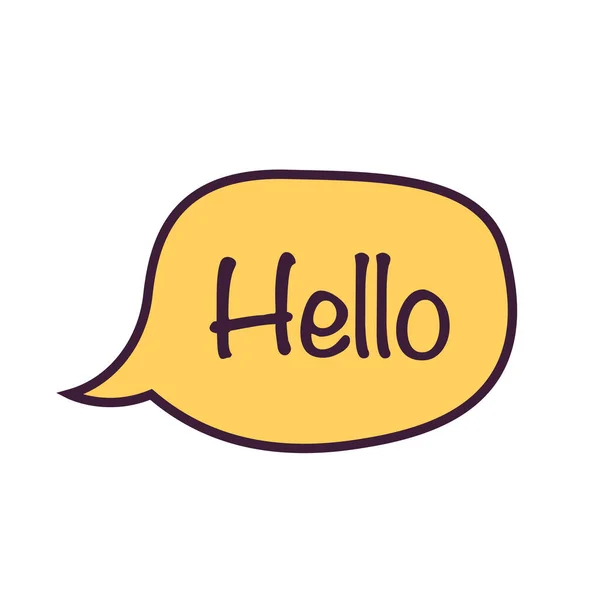 Hello. Greeting in a speech bubble. Talk bubbles isolated on white background. Comic book style. Dialogue or message. Vector illustration.