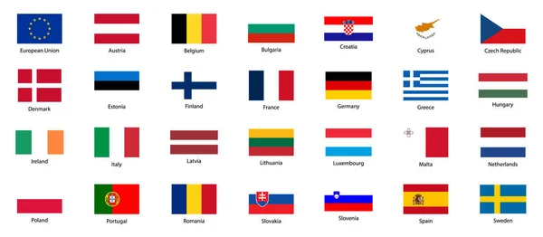 欧洲联盟国家 一套欧盟旗帜 原来的比例和颜色 — 图库矢量图片