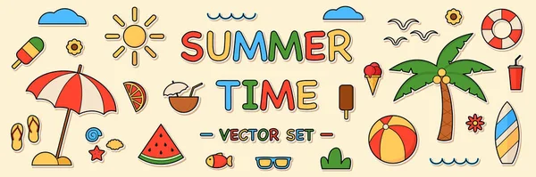 Yazlık çıkartmalar. Çizgi film tarzı. Vektör illüstrasyonu