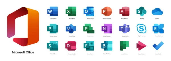 Iconos Microsoft Office Logos Aplicación Gran Set Vector Palabra Excel — Vector de stock