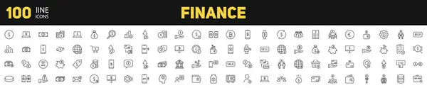 Finans simgeleri ayarlandı. Para, ödeme, iş vesaire. Doğrusal stil. Vektör illüstrasyonu