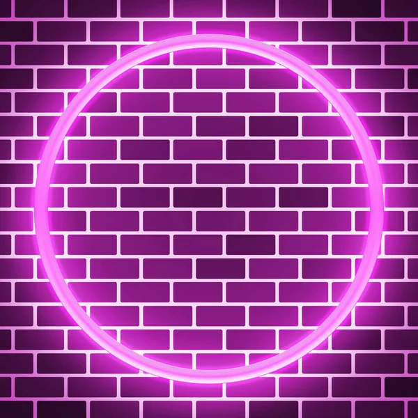 Pembe neon ışık çemberi tuğla duvar kopyalama alanına karşı, 3 boyutlu illüstrasyon