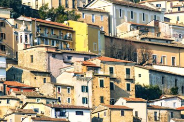 residential buildings in Alvito medieval town amid the Italian Apennine mountains of the south-east Lazio region clipart