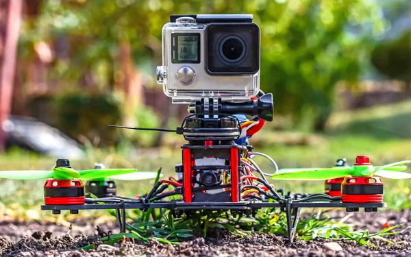 Diy Drón Kamerával Terepjáró Közelkép — Stock Fotó