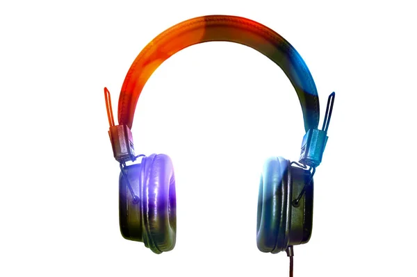Retro Style Headphones Multicolor Lights White Background — Stock Photo, Image