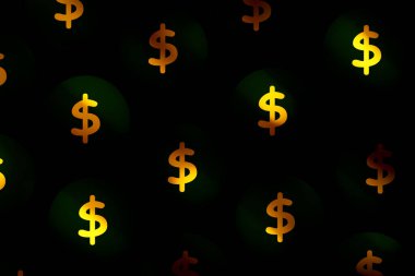 dolar işareti ile üç boyutlu küre, para birimi deseni koyu arkaplan üzerinde üç boyutlu illüstrasyon