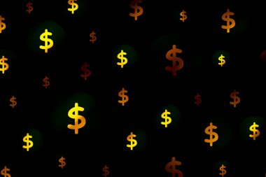 dolar işareti ile üç boyutlu küre, para birimi deseni koyu arkaplan üzerinde üç boyutlu illüstrasyon