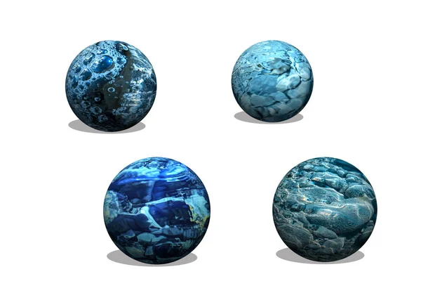 Esferas Tridimensionales Agua Sobre Fondo Blanco Enrojeciendo Ilustración — Foto de Stock