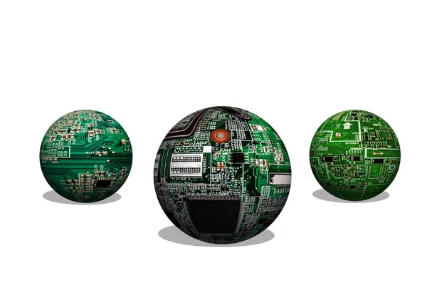 Three Dimensional Electronics Sphere Isolated White Background Rendering Illustration — Stock Photo, Image
