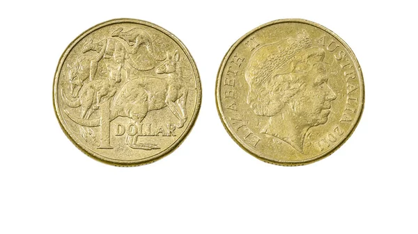 bir Avustralya Doları ters ve beyaz arka planda ters yüz