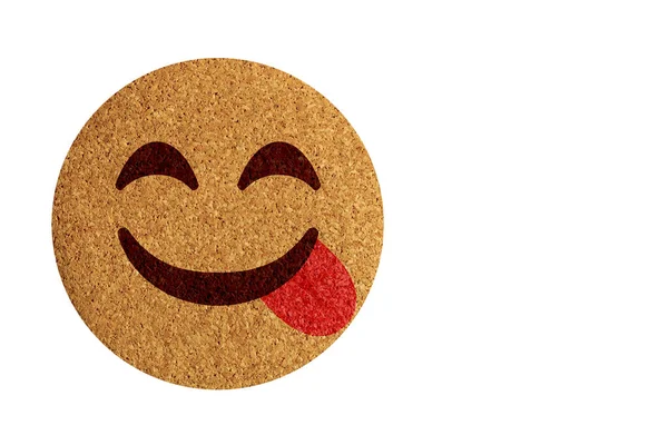 Cork Table Coaster Face Savouring Delicious Food Emoji Isolated White — Stock Photo, Image