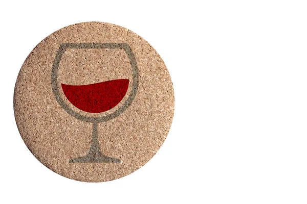 Στρογγυλό Σουβέρ Τραπέζι Φελλού Ένα Ποτήρι Κρασί Απομονωμένο Λευκό Φόντο — Φωτογραφία Αρχείου