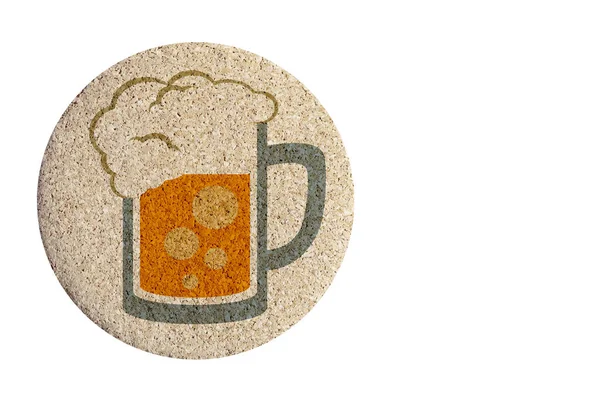 Ronde Kurk Tafel Onderzetter Met Bier Mok Geïsoleerd Witte Achtergrond — Stockfoto