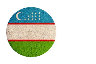 Özbekistan bayrağı, beyaz arkaplanda izole edilmiş yuvarlak tıpa altlığı