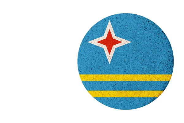 Aruba Flagga Runda Kork Underlägg Isolerad Vit Bakgrund Kopiera Utrymme — Stockfoto
