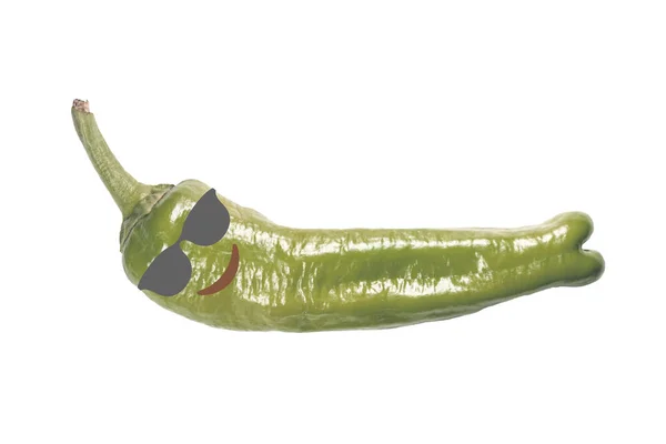 Glimlachende Groene Peper Met Zonnebril Geïsoleerd Transparante Achtergrond — Stockfoto