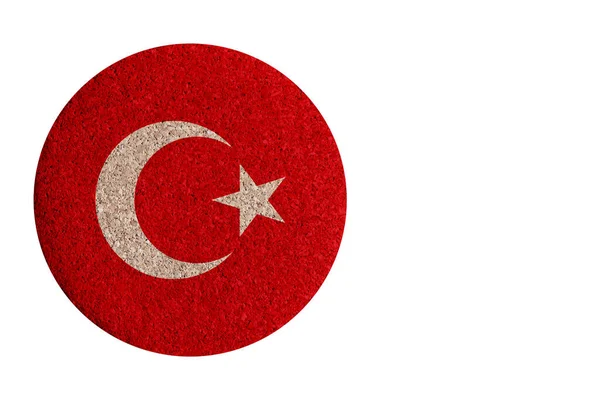 Flaga Turcji Okrągły Coaster Korkowy Izolowany Białym Tle — Zdjęcie stockowe