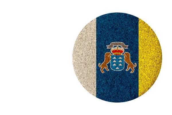 Flaga Autonomicznej Wspólnoty Wysp Kanaryjskich Okrągła Kolejka Korkowa Odizolowana Białym — Zdjęcie stockowe
