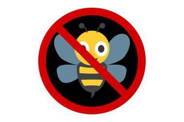 Beyaz arka planda arı yasağı işareti, böcek neslinin tükenmesi, iklim değişikliği, konsept vektör illüstrasyonu