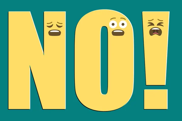 Λέξη Όχι Θαυμαστικό Και Κουρασμένο Φοβισμένο Και Λυπημένο Πρόσωπο Emoji — Διανυσματικό Αρχείο