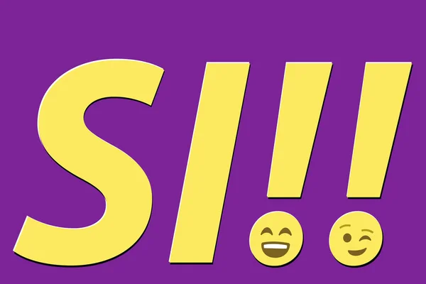 紫色背景复制空间上带有快乐表象的黄色文本Si和双感叹号 矢量插图 — 图库矢量图片