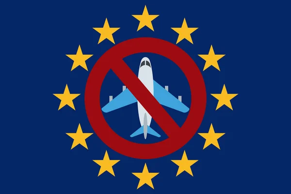 Знак Европейского Флага Запрета Полет Самолета Концепция Бесполётной Зоны Векторная — стоковый вектор