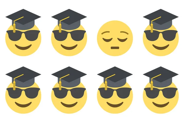 Cool Faces Graduation Cap One Pensive Face Emoji Concept Pattern — Stock Vector