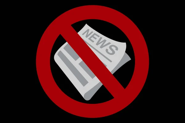 Verbotsschild Gegen Zeitung Auf Schwarzem Hintergrund Unterdrückung Pressezensurkonzept Vektorillustration — Stockvektor