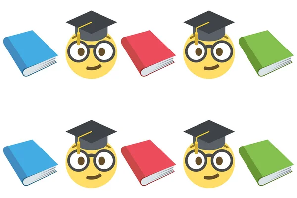 Emoji Cara Nerd Con Tapa Graduación Libros Colores Patrón Espacio — Archivo Imágenes Vectoriales