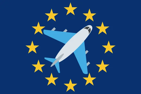 Европейский Флаг Самолетом Концепция Путешествия Векторная Иллюстрация — стоковый вектор