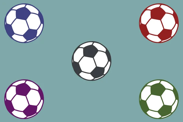 Bolas Fútbol Color Sobre Fondo Azul Ilustración Vectorial — Vector de stock
