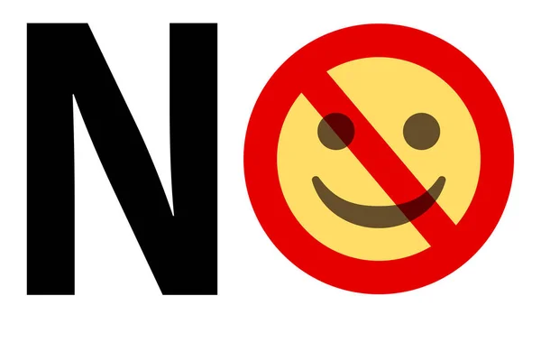 Kein Text Mit Verbotsschild Gegen Lächelndes Gesicht Emoji Auf Weißem — Stockvektor