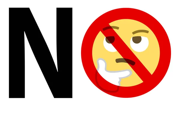 Κανένα Κείμενο Απαγορευτικό Πρόσημο Κατά Της Σκέψης Πρόσωπο Emoji Λευκό — Διανυσματικό Αρχείο