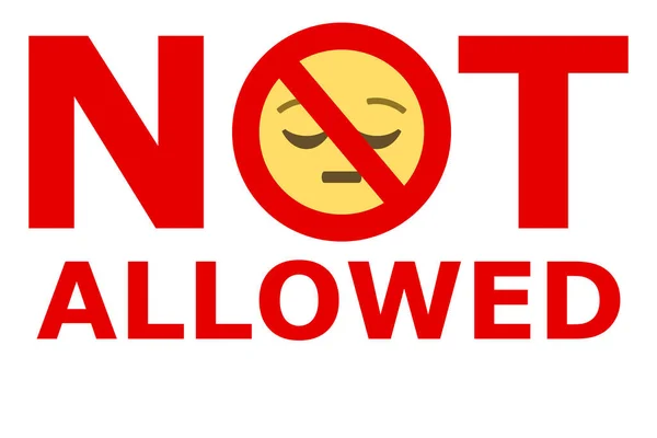 Inte Tillåtet Text Med Förbud Skylt Mot Pensiv Ansikte Emoji — Stock vektor