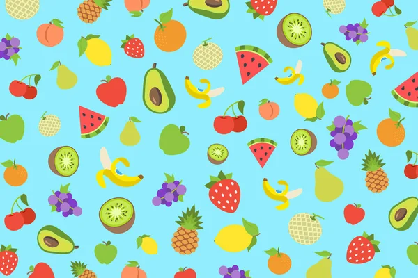 açık mavi arkaplanda meyve deseni, vektör illüstrasyonu